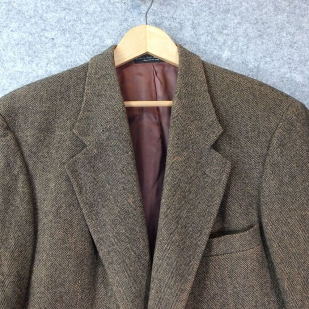 Italian Camel Hair Herringbone Tweed Sport Coat Mens 42R Brown Classic CHERESKIN - Picture 13 of 16